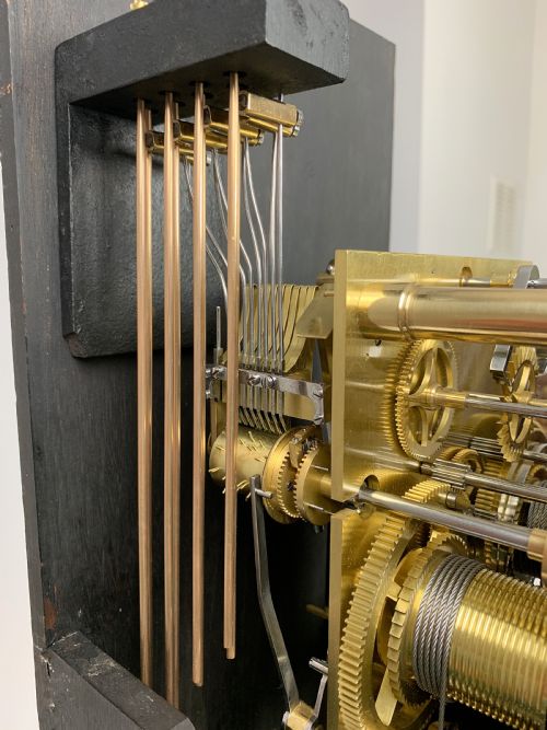 fig 1. Gillett & Johnston, Westminster chiming mahogany long case / grandmother / grandfather / regulator clock c. 1920