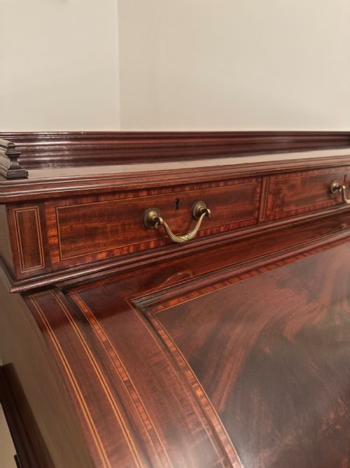 fig 3. Mahogany Inlaid Roll Top / Cylinder Desk By Maple And Co London C.1890.