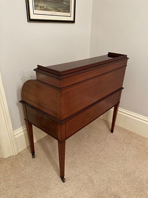 fig 5. Mahogany Inlaid Roll Top / Cylinder Desk By Maple And Co London C.1890.