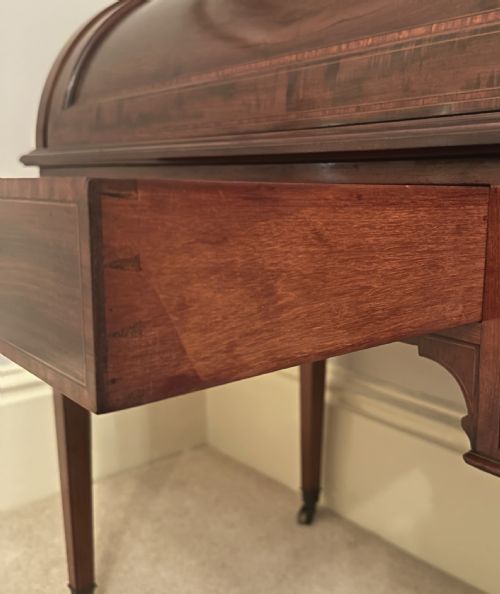 fig 10. Mahogany Inlaid Roll Top / Cylinder Desk By Maple And Co London C.1890.