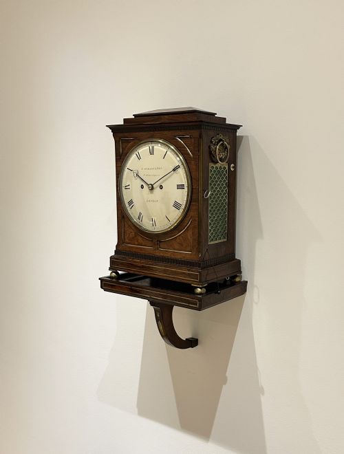 A Regency Bracket Clock by F B Adams of London, with Wall Bracket.
