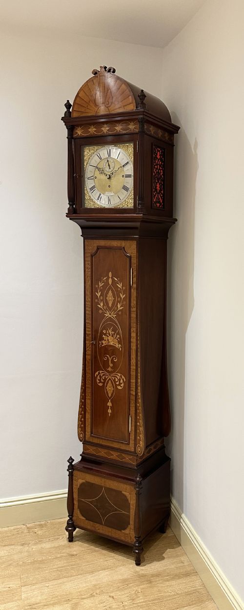 fig 1. A Quarter Chiming Sheraton Revival Long Case / Longcase / Grandfather Clock By S Smith & Son Of London.