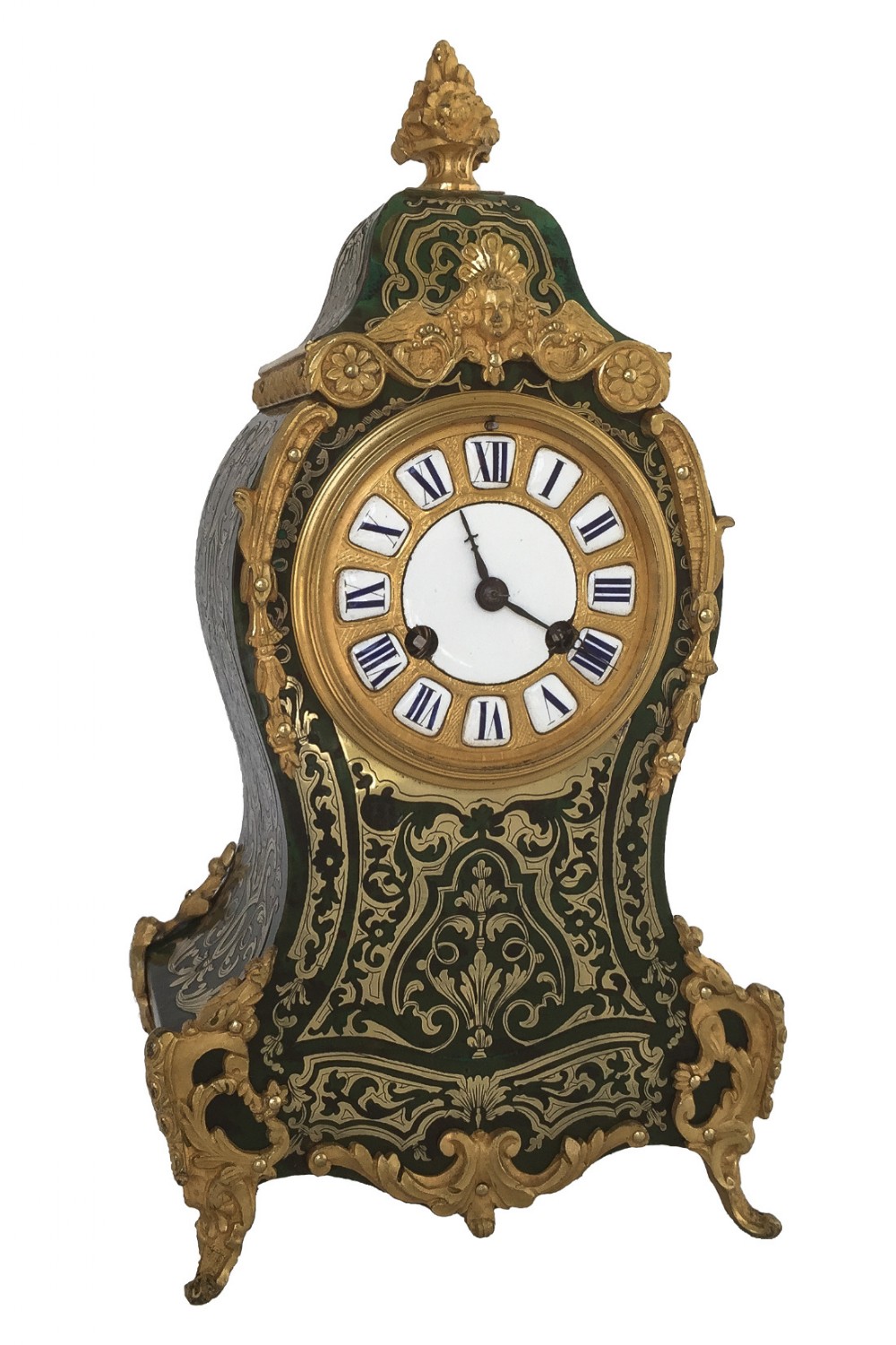 French Green Tortoisehell Boulle Clock c.1880