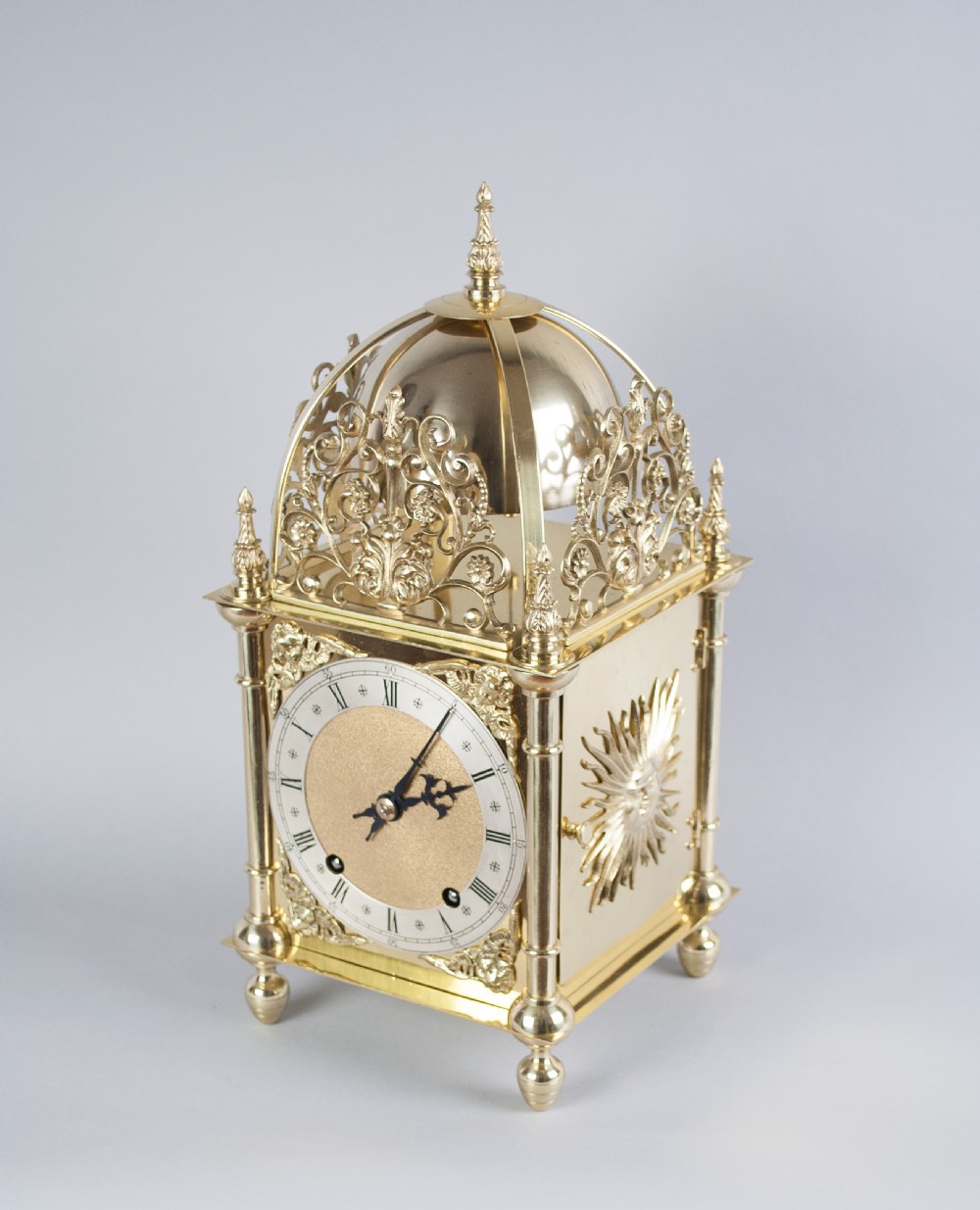 A Fine Quality Late Victorian Brass Lantern Mantel Clock View II