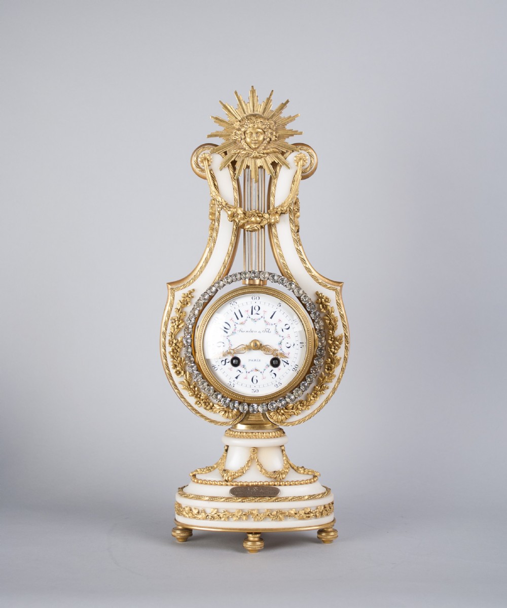 An Ormolu Mounted White Marble Striking Lyre Mantel Clock View XI