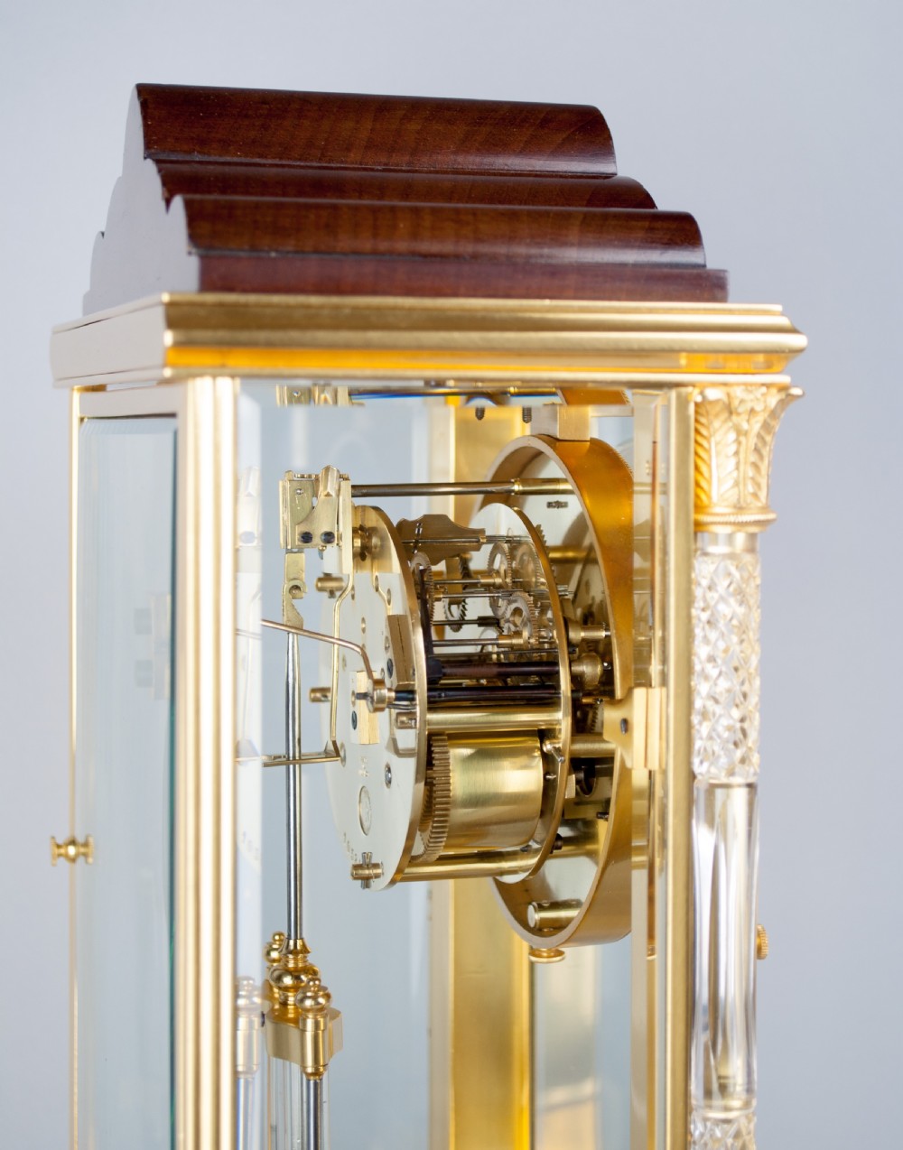A fine quality gilt brass and mahogany four glass mantel clock View III