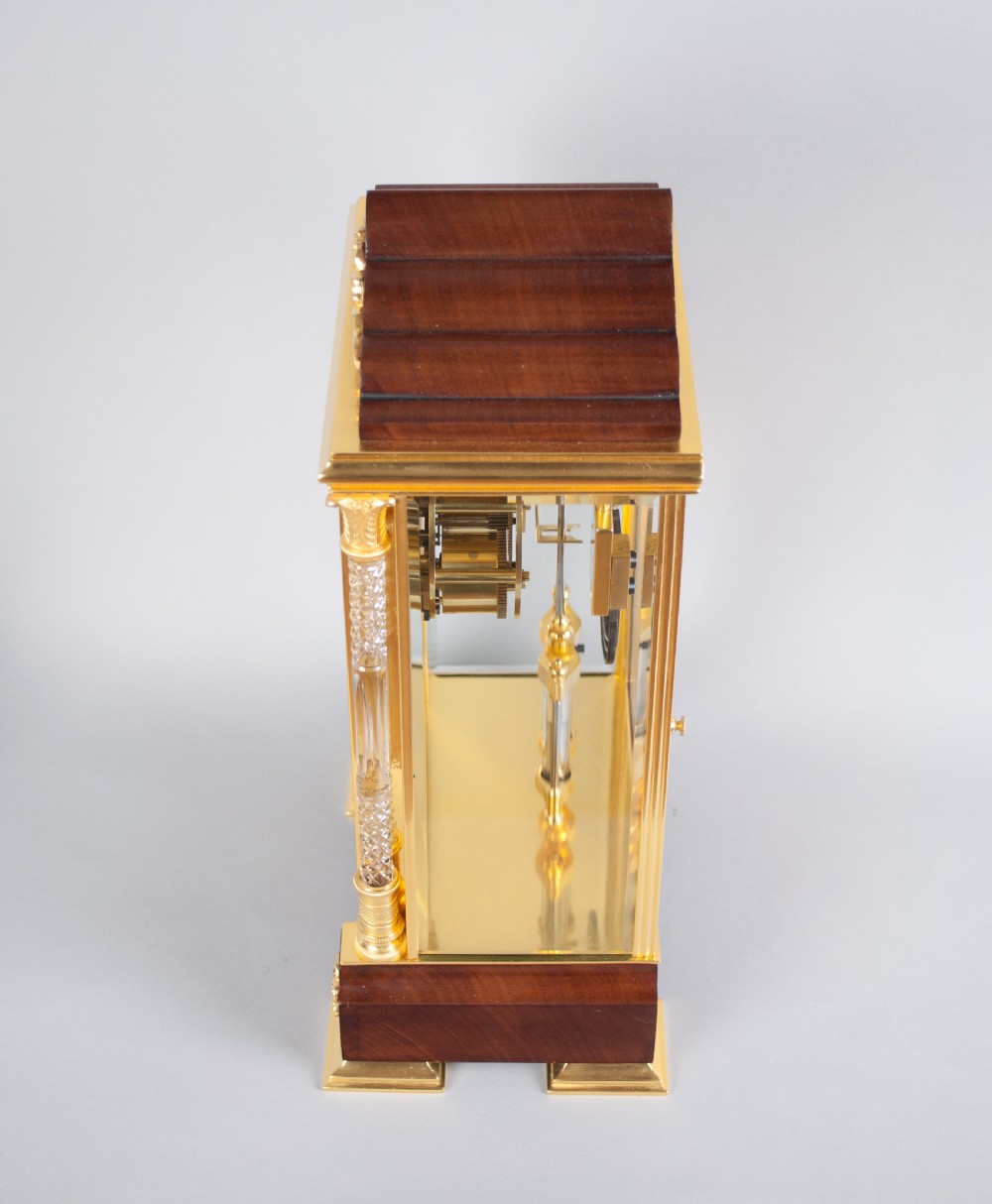 A fine quality gilt brass and mahogany four glass mantel clock View IV