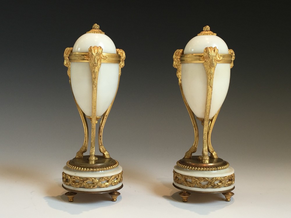 Antique Pair of French Ormolu & Marble Candlesticks / Cassolettes