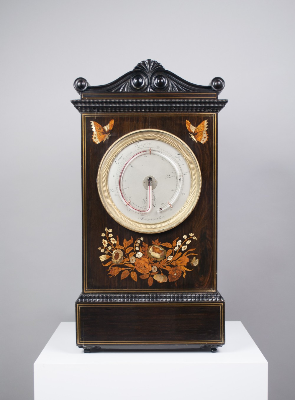 Inlaid French Mantel Clock & Matching Thermometer c.1841 View II