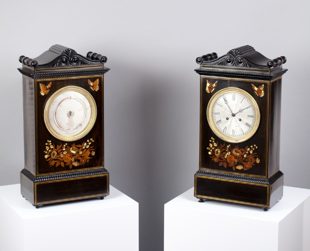 Inlaid French Mantel Clock & Matching Thermometer c.1841