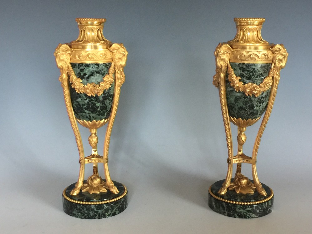 Antique Gilt Bronze & Vert Maurin Marble Candlesticks / Cassolettes c.1870