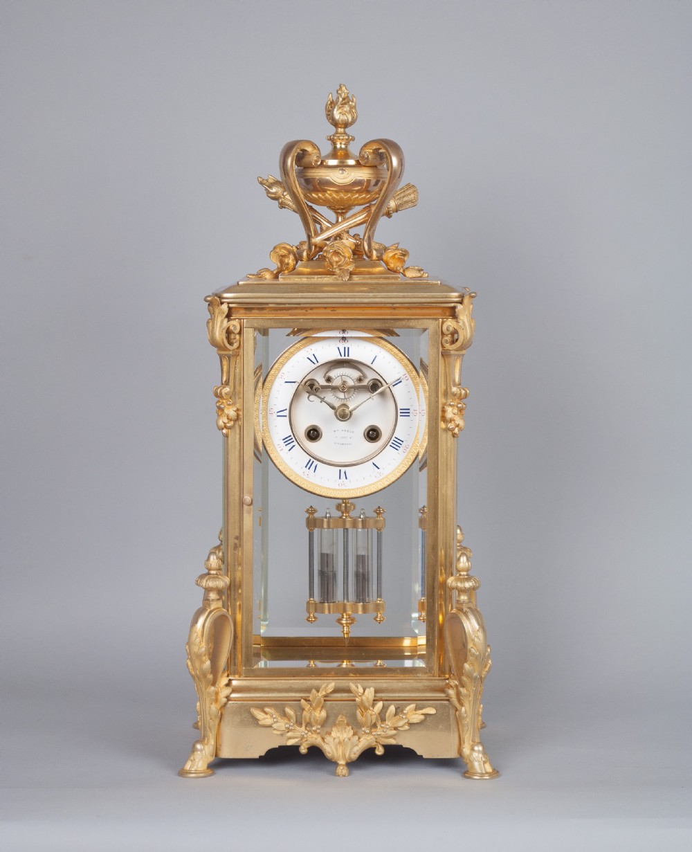 A gilt bronze four glass mantel clock by Samuel Marti of Paris, c.1870.