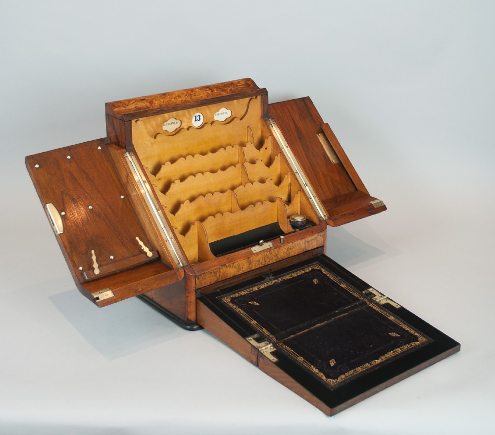 BURR WALNUT STATIONERY CABINET / WRITING BOX C.1880 View XII