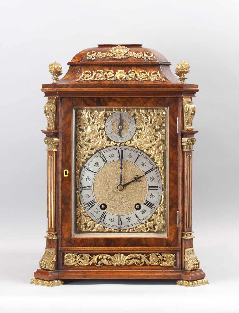 Burr Walnut Bracket Clock By Lenzkirch, Circa 1890.