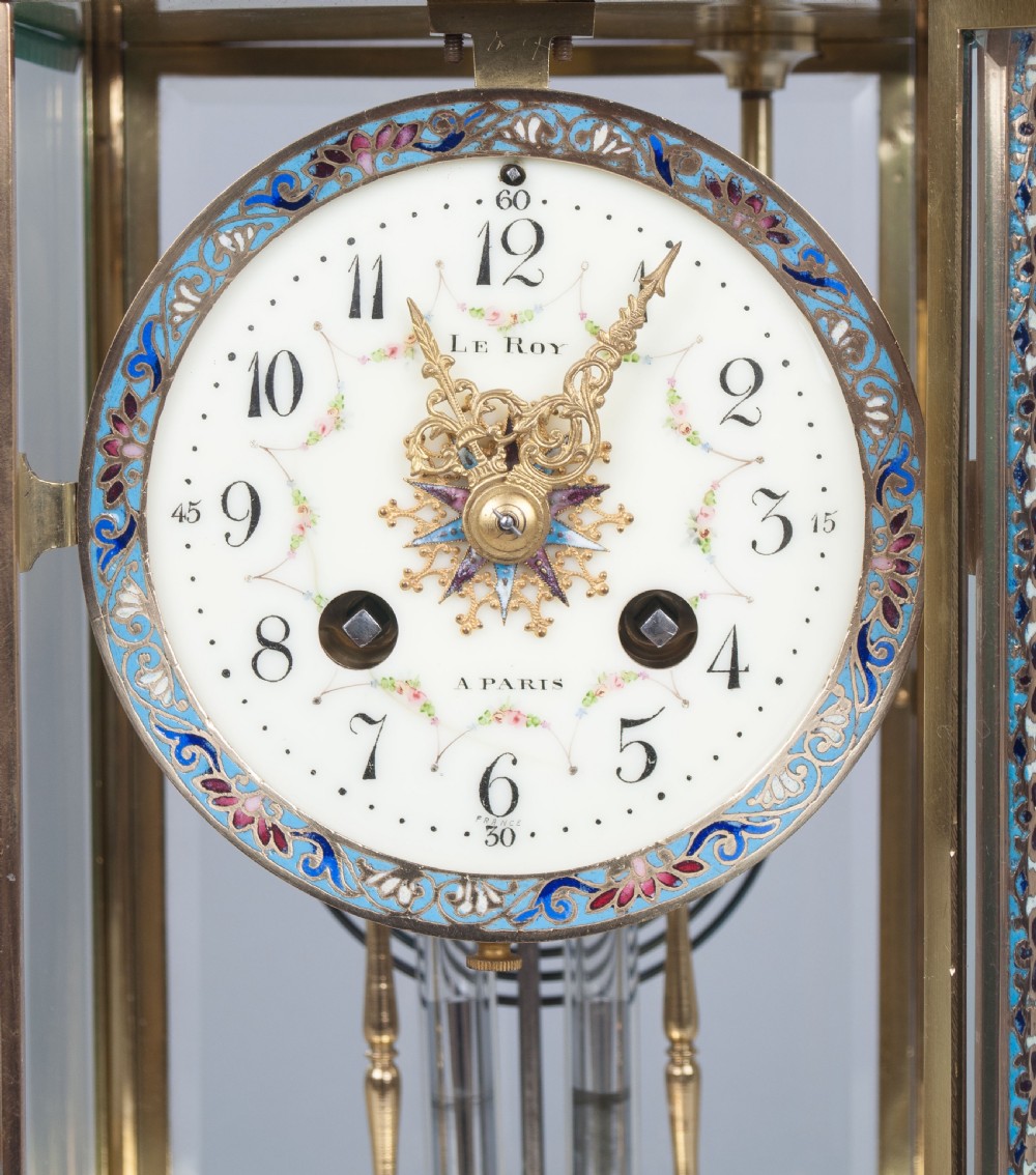 A Champleve and Brass French Four Glass Mantel Clock, Leroy Paris c.1890 View VIII