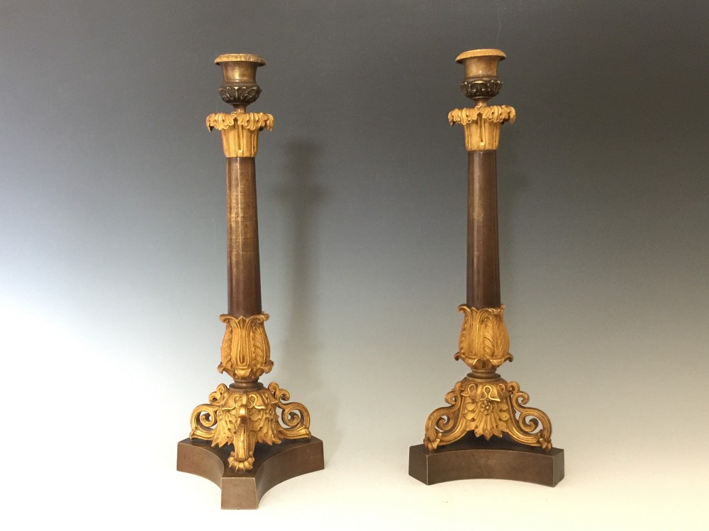 A Fine Pair of William IV Patinated & Gilt Bronze Candlesticks