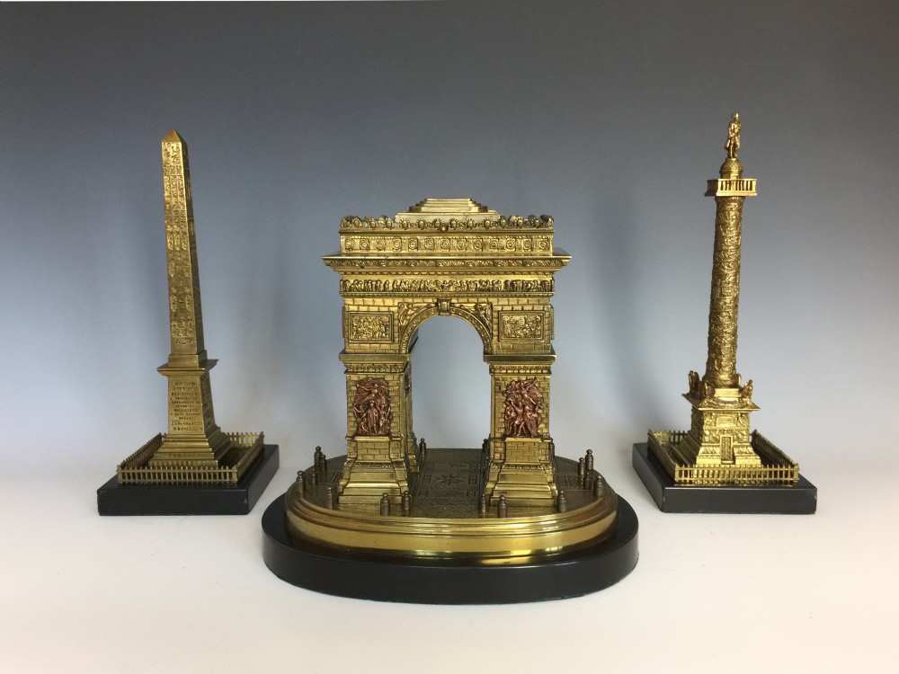 Grand Tour Bronze Models Of The Arc De Triomphe, Luxor Obelisk & Vendome Column, c.1860
