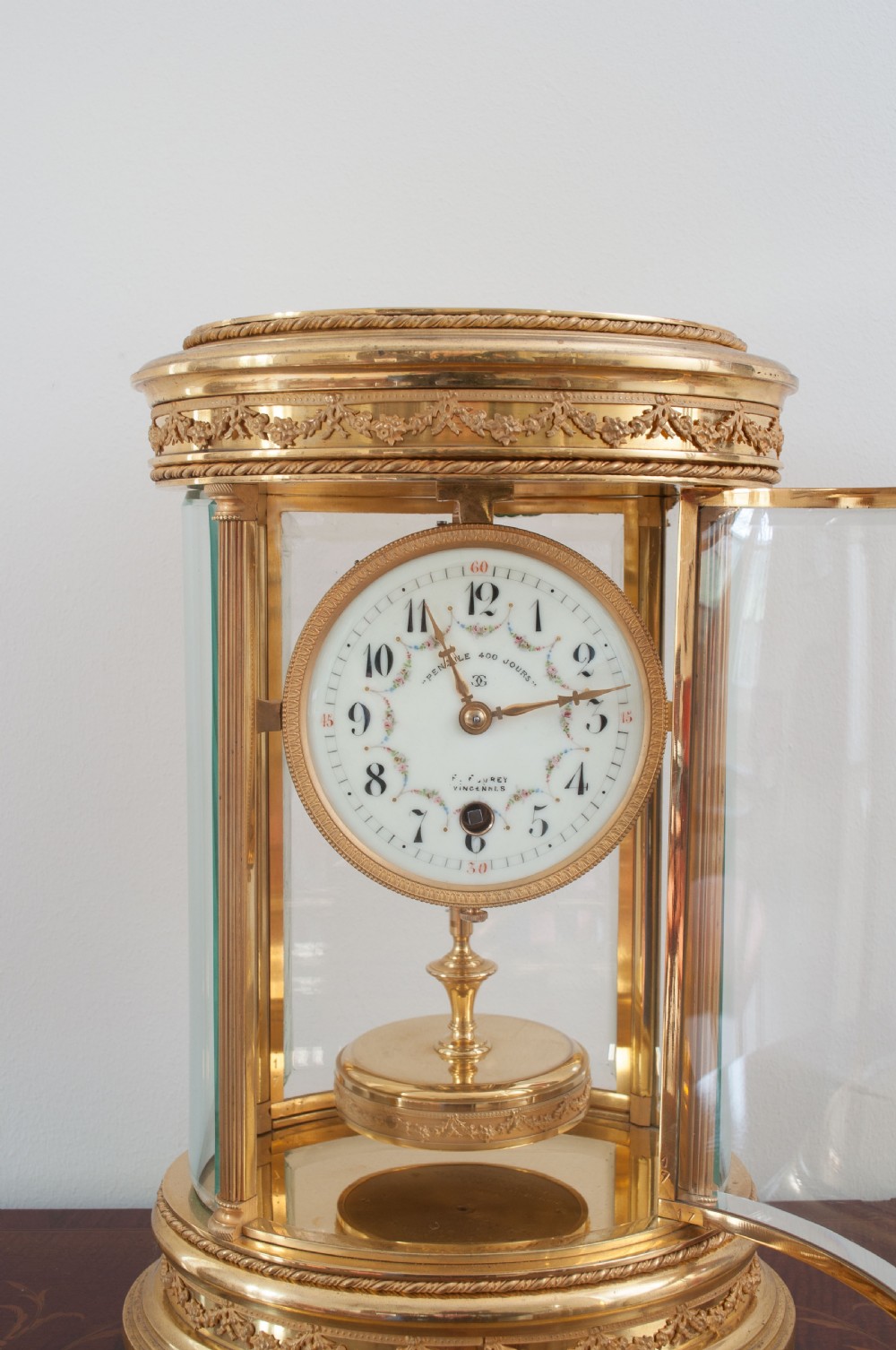 A FRENCH CLAUDE GRIVOLAS OVAL CASED 400 DAY TORSION MANTEL CLOCK View VI
