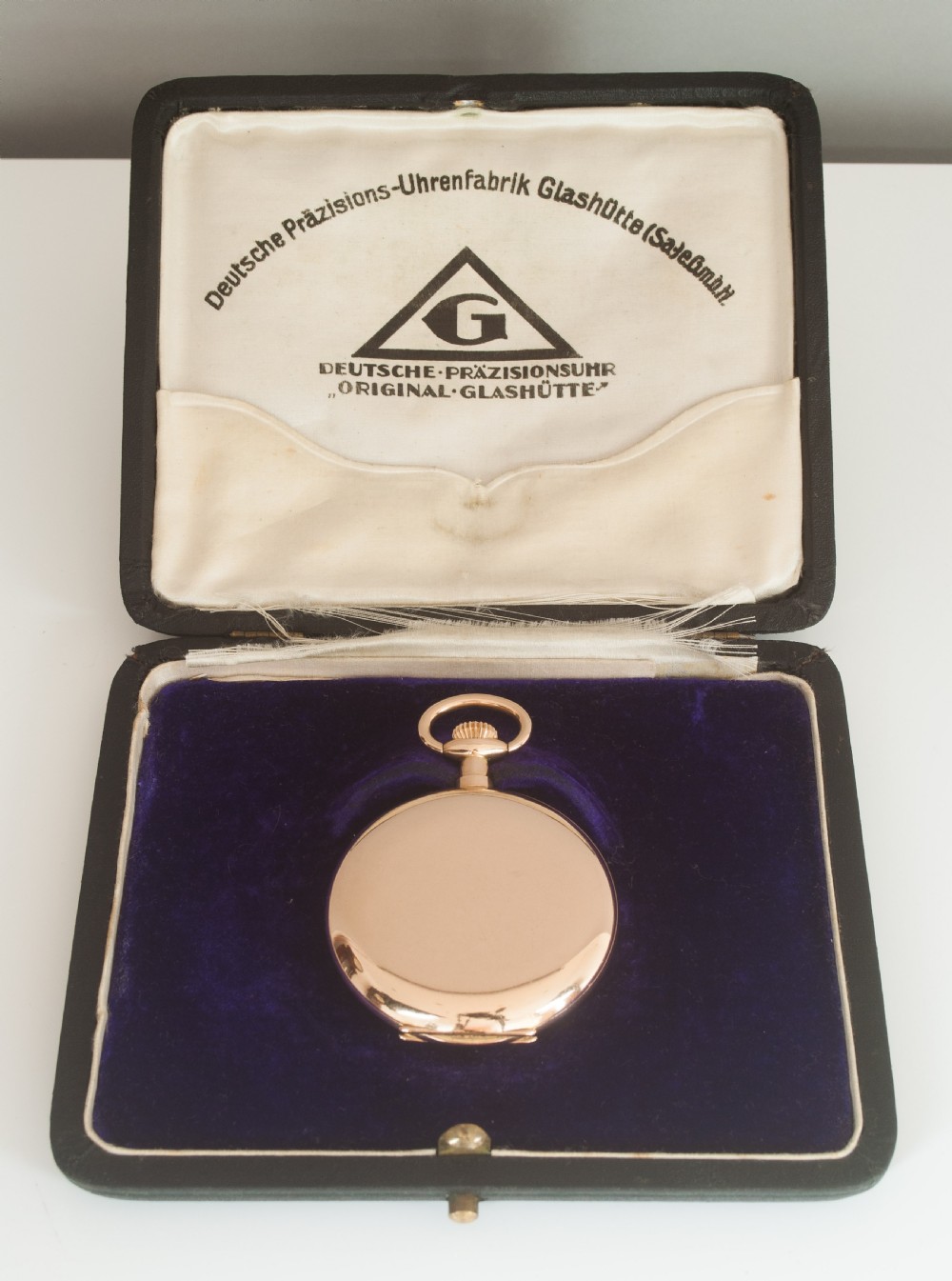 GLASHUTTE ORIGINAL. A FINE QUALITY 14K GOLD HUNTER CASE LEVER POCKET WATCH. View XI