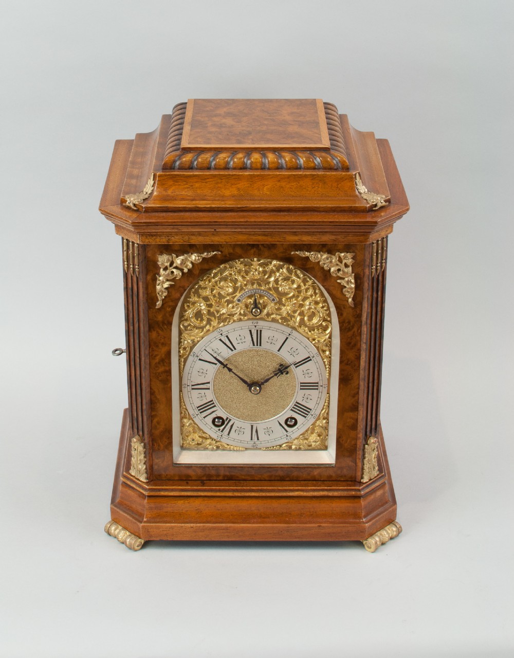 A Fine Quality Burr Walnut Bracket / Mantel Clock By Lenzkirch. View IV