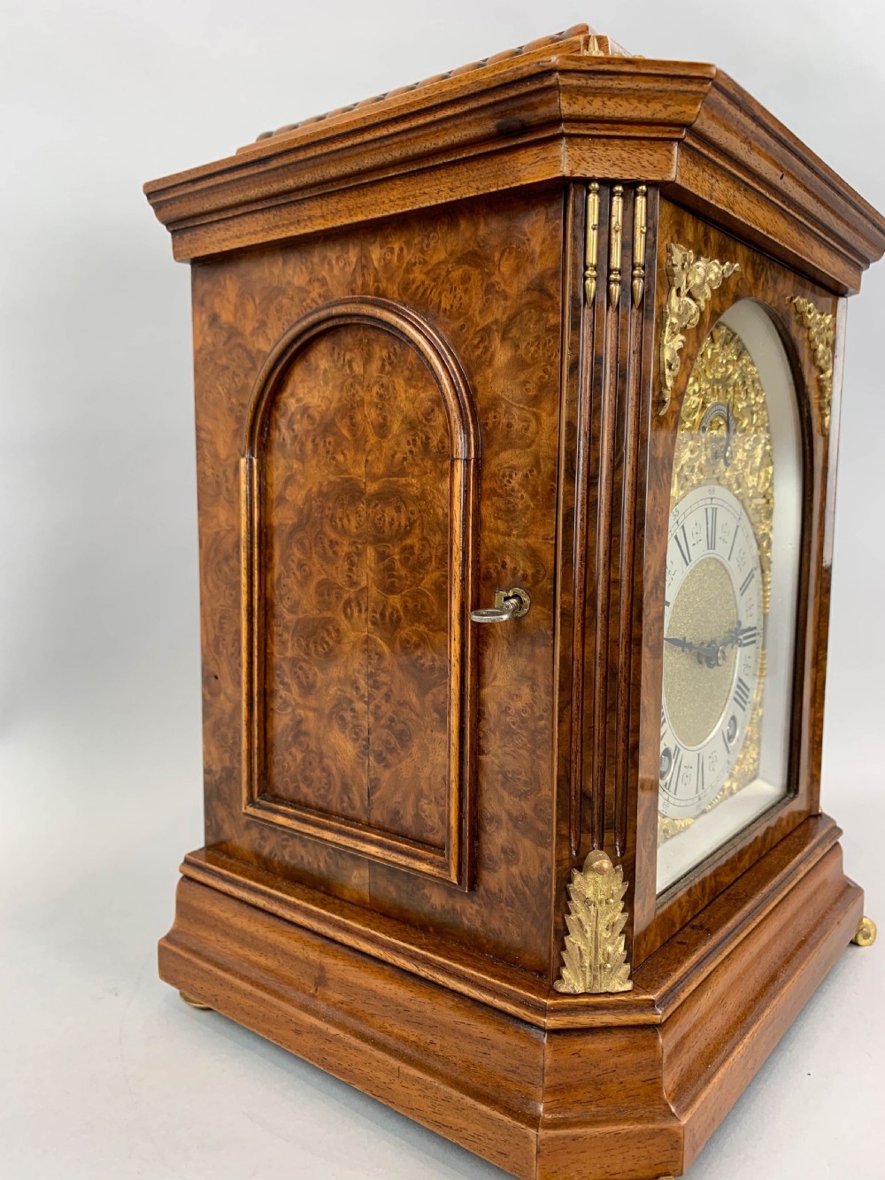 A Fine Quality Burr Walnut Bracket / Mantel Clock By Lenzkirch. View XI