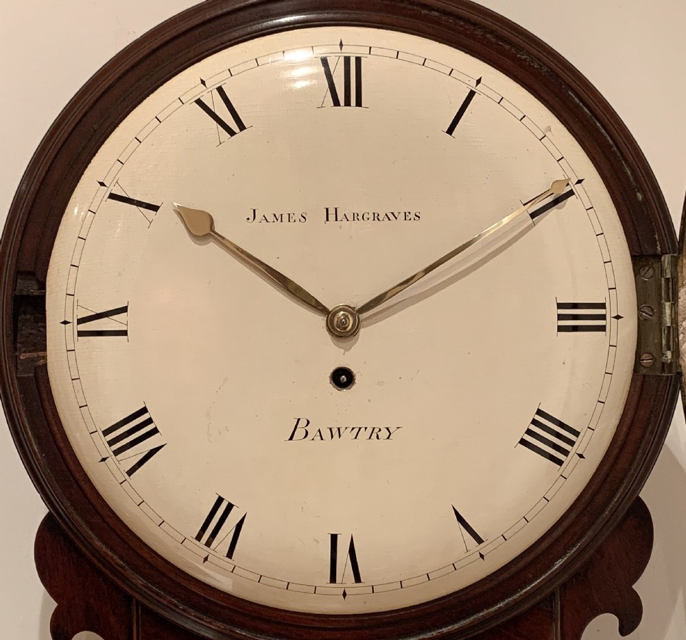 A fine quality 8 day English fusee timepiece trunk dial wall clock by James Hargraves of Bawtry circa 1820 View VII