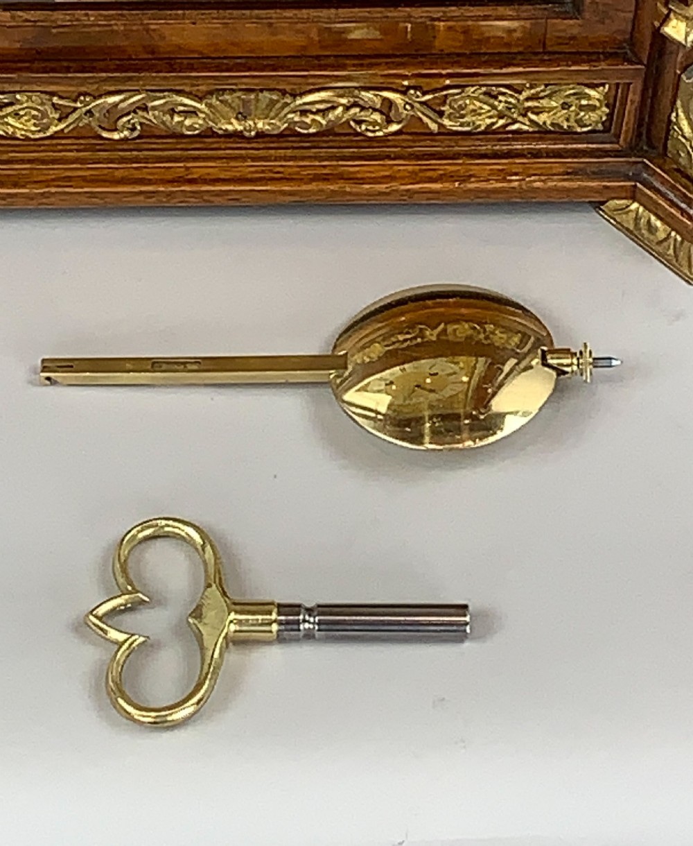 A Fine Quality Burr Walnut Bracket / Mantel Clock By Lenzkirch Circa 1903 View VI