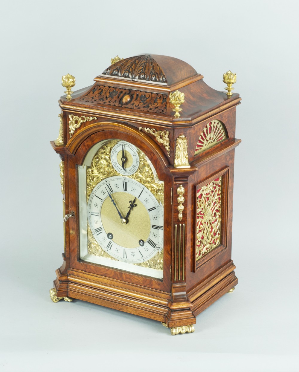 A Burr Walnut Bracket / Mantel Clock By Lenzkirch, Circa 1894. View IV
