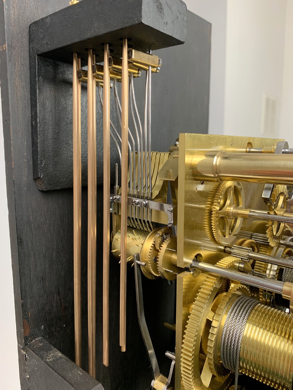 Gillett & Johnston, Westminster chiming mahogany long case / grandmother / grandfather / regulator clock c. 1920 View II