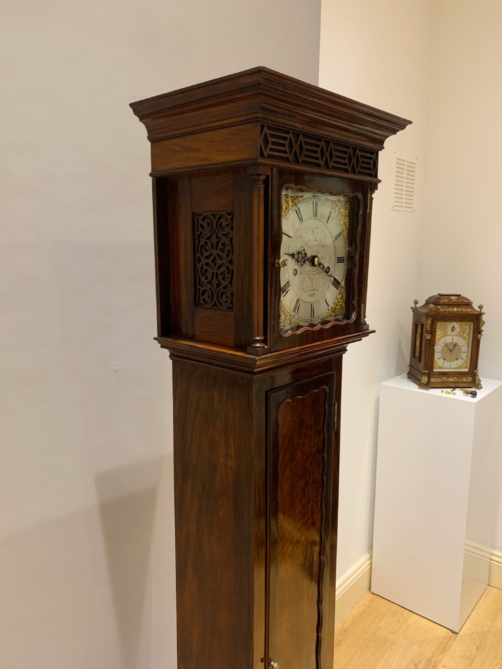 Gillett & Johnston, Westminster chiming mahogany long case / grandmother / grandfather / regulator clock c. 1920 View VII