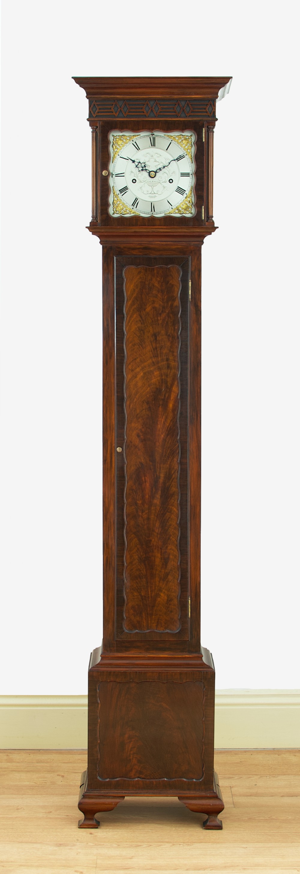 Gillett & Johnston, Westminster chiming mahogany long case / grandmother / grandfather / regulator clock c. 1920