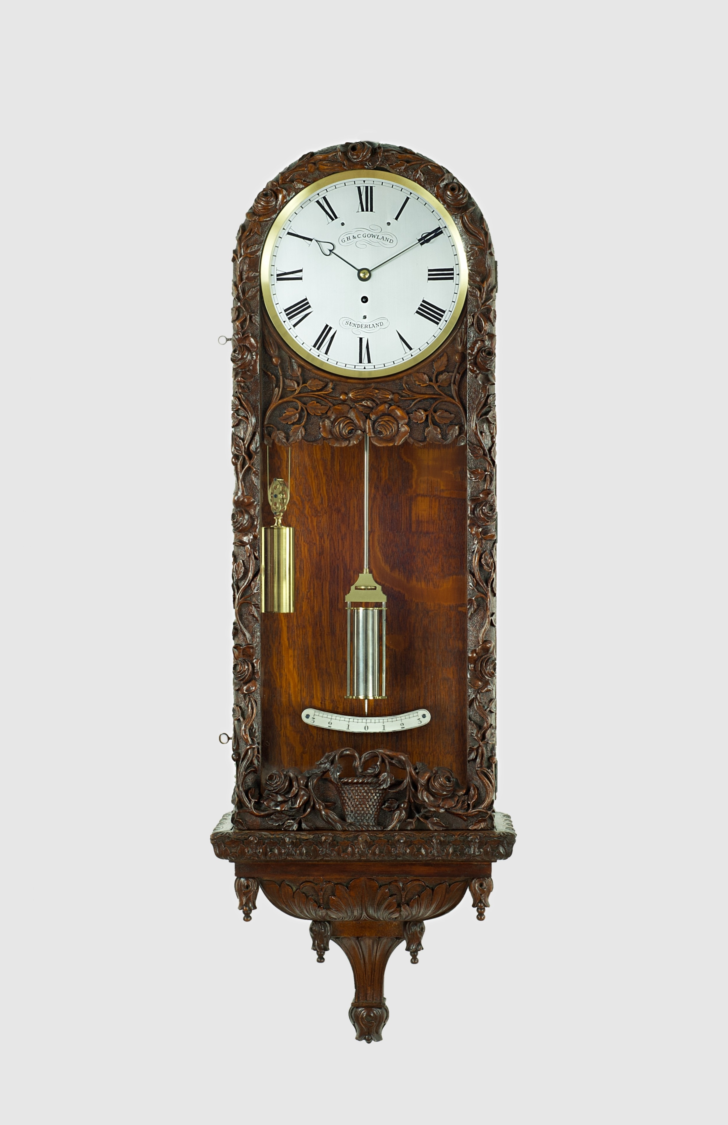 A Fine Quality Carved Oak 8 Day Regulator Wall Clock c.1860
