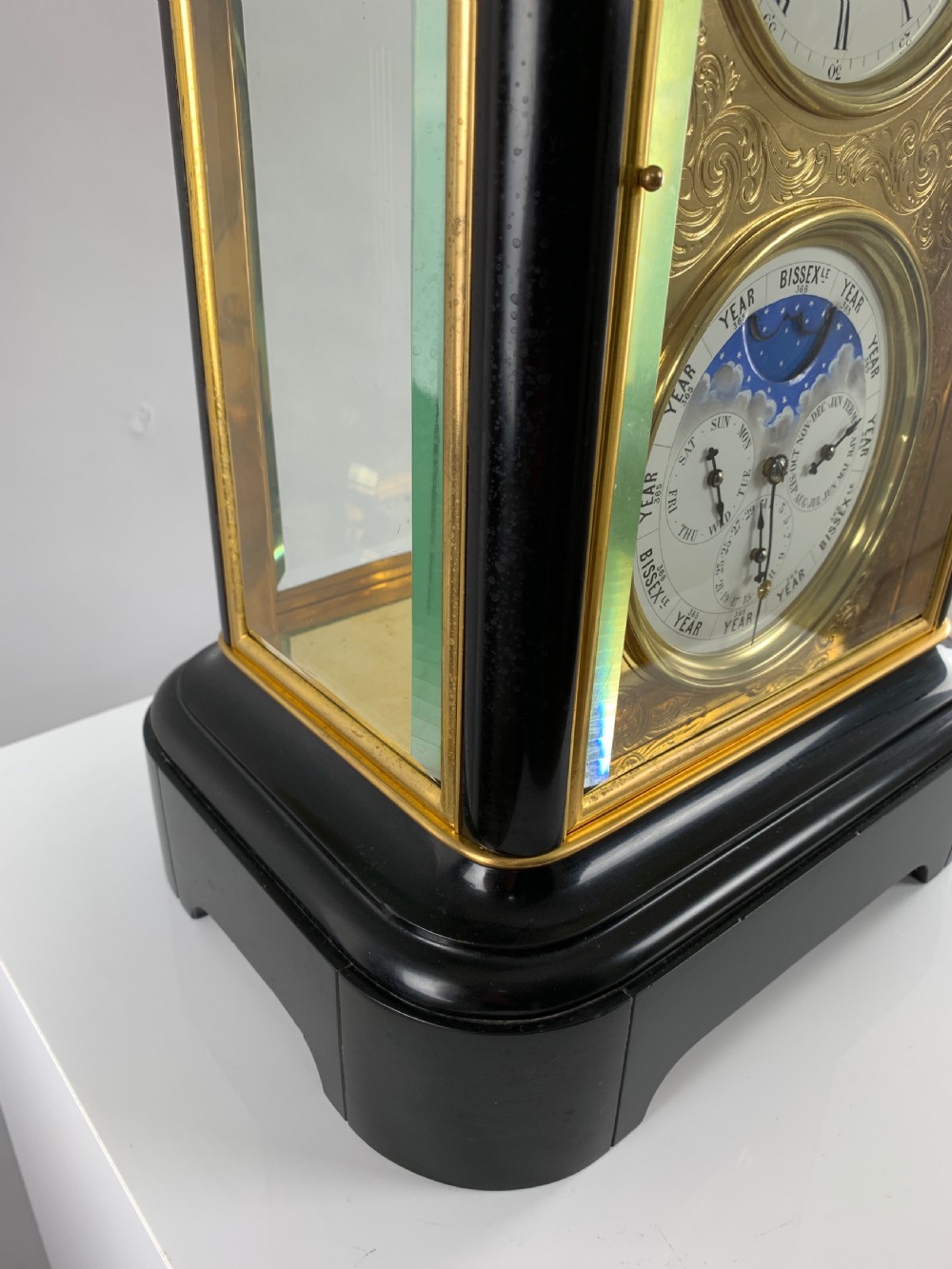 A fine quality 19th French four-glass mantel clock with perpetual calendar and moonphase indication. View VIII