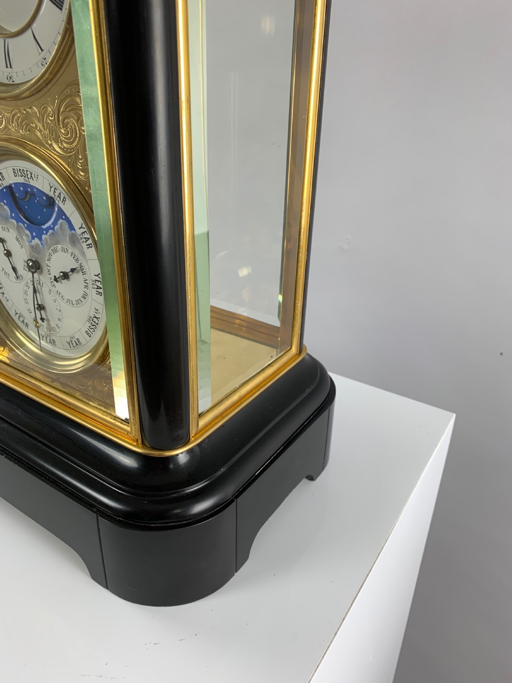 A fine quality 19th French four-glass mantel clock with perpetual calendar and moonphase indication. View IX