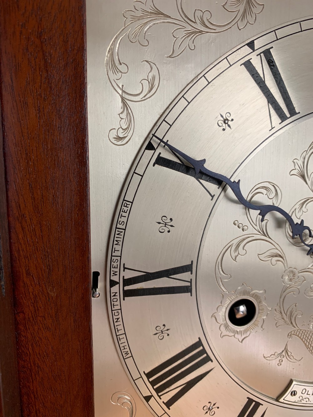 Gillett & Johnston, Westminster Chiming Mahogany Long Case / Grandmother / Grandfather / Regulator Clock C. 1920 View V