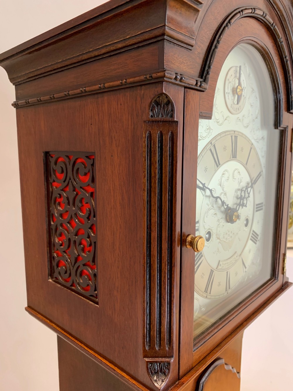 Gillett & Johnston, Westminster Chiming Mahogany Long Case / Grandmother / Grandfather / Regulator Clock C. 1920 View X