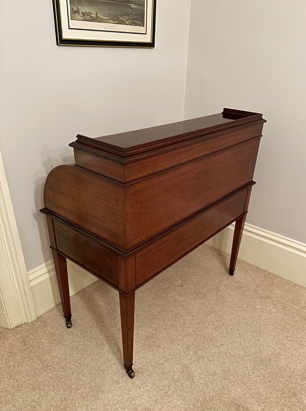 Mahogany Inlaid Roll Top / Cylinder Desk By Maple And Co London C.1890. View VI