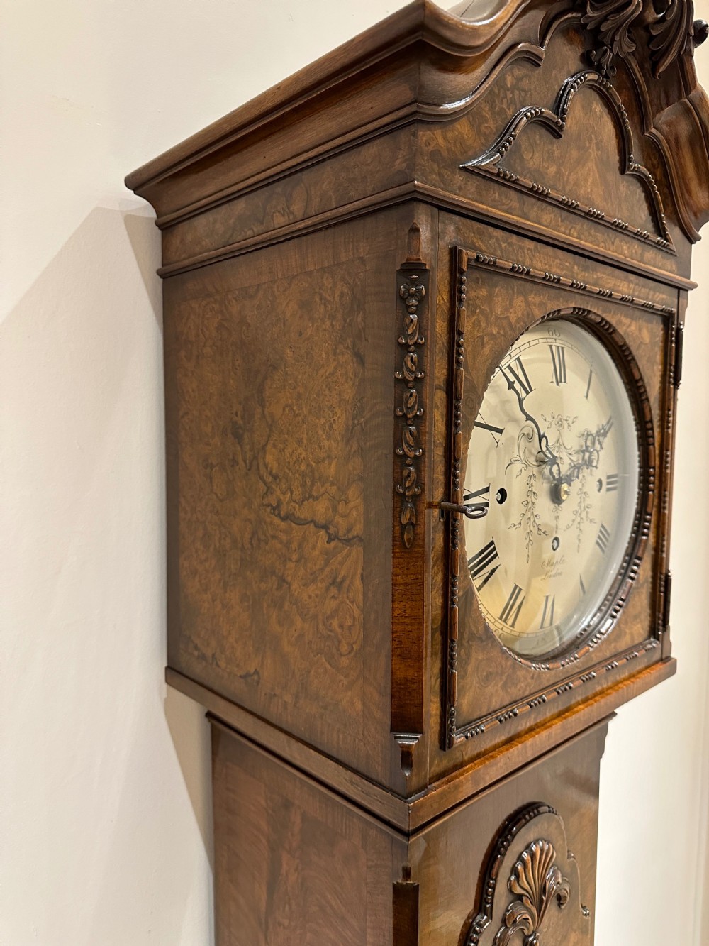 Quarter Chiming Walnut Long Case / Longcase / Grandfather / Grandmother clock by Maple of London. View VII