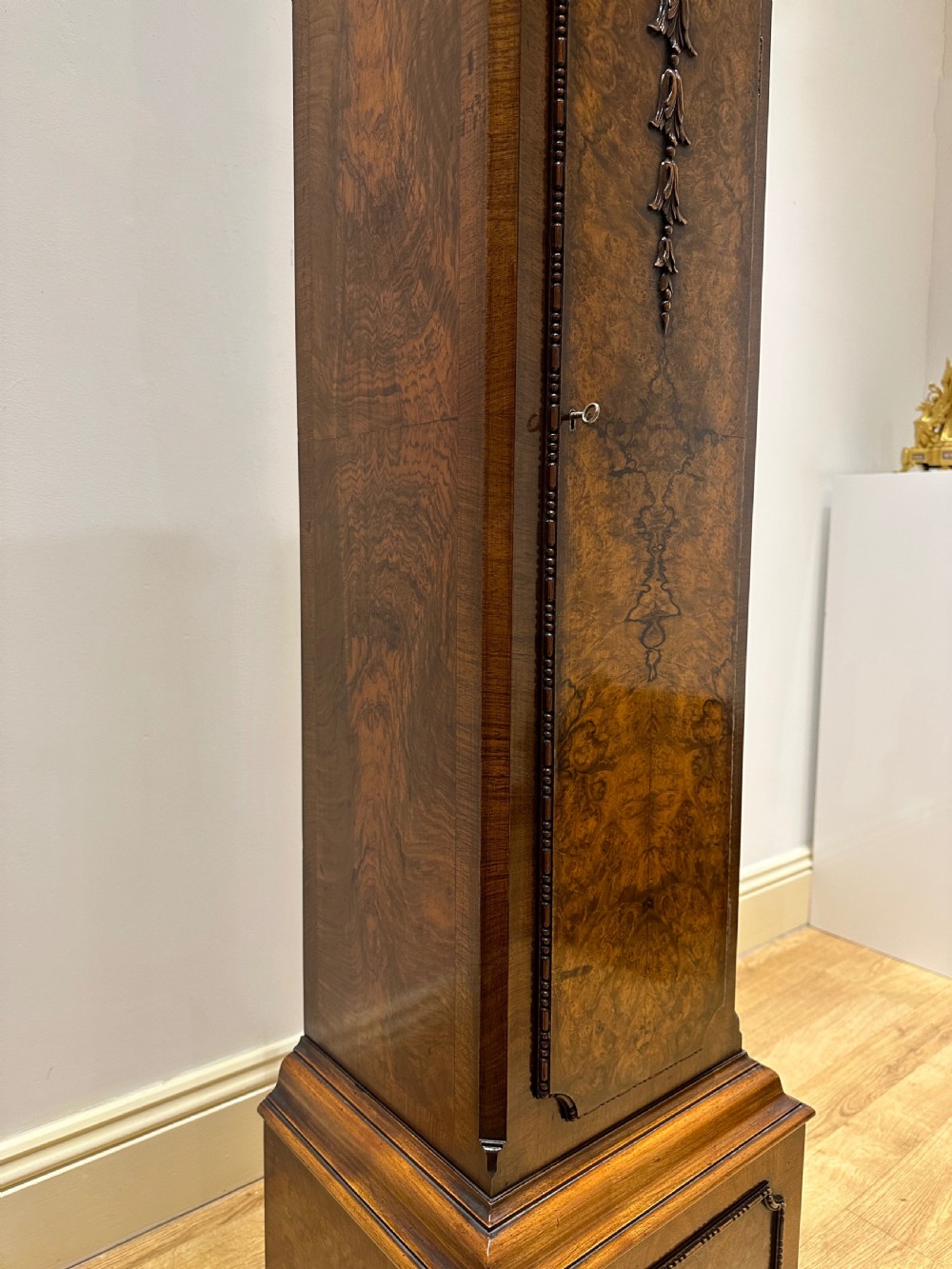 Quarter Chiming Walnut Long Case / Longcase / Grandfather / Grandmother clock by Maple of London. View XII