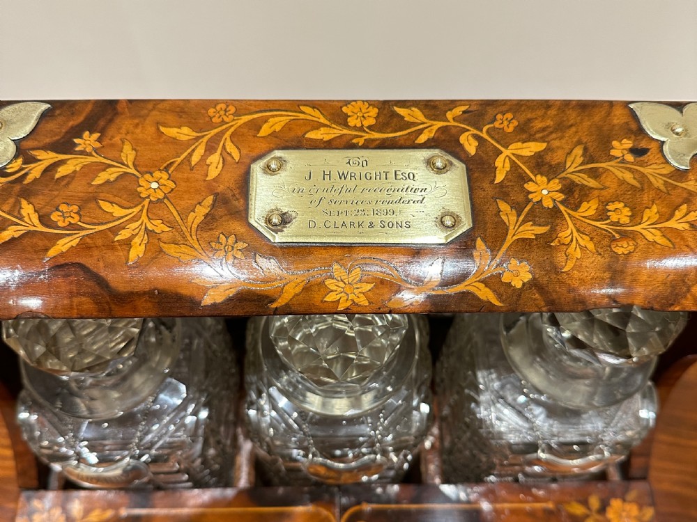 A Fine Quality Inlaid Walnut Three Decanter Tantalus & Games Box. View XV