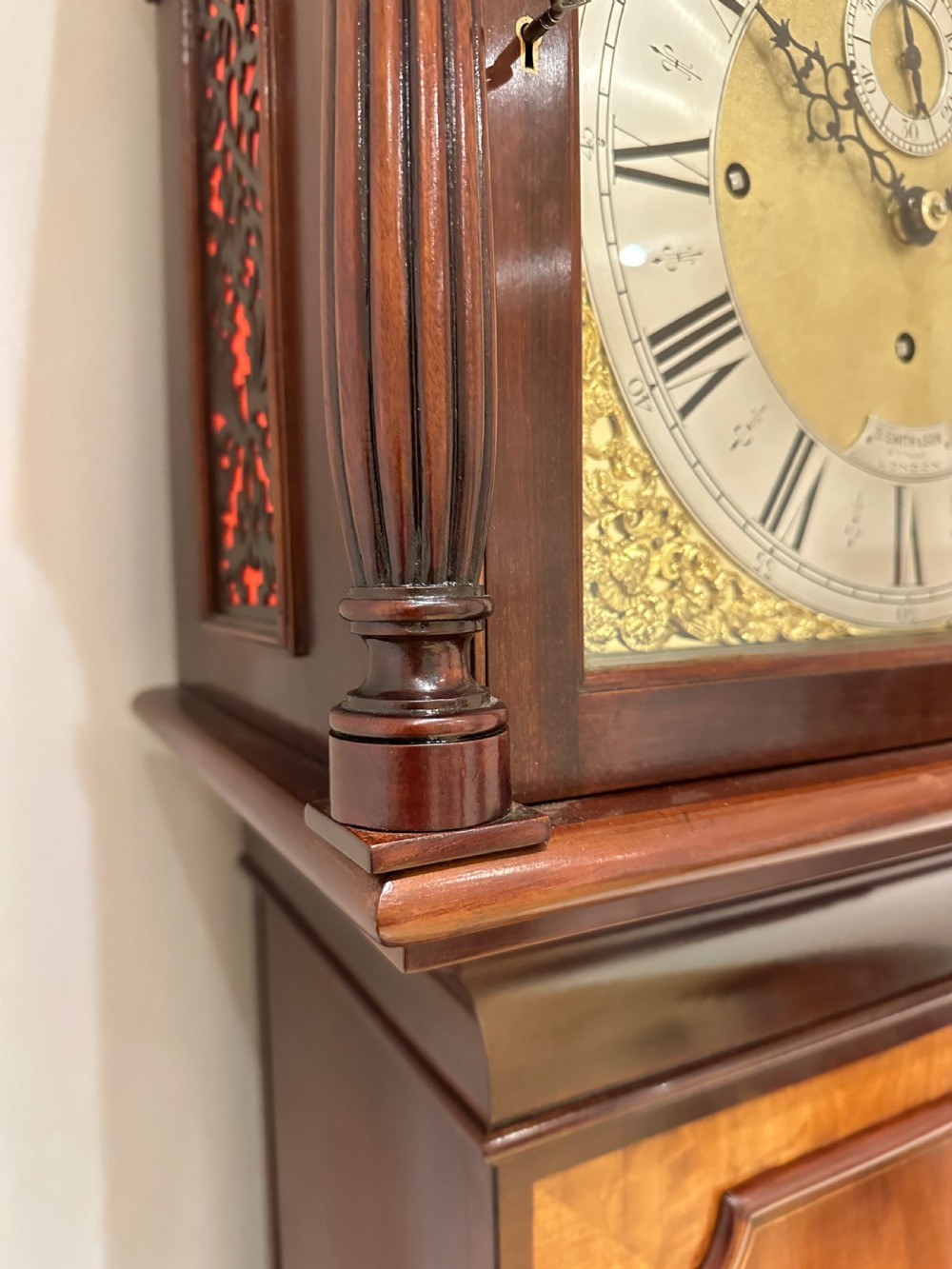 A Quarter Chiming Sheraton Revival Long Case / Longcase / Grandfather Clock By S Smith & Son Of London. View XII