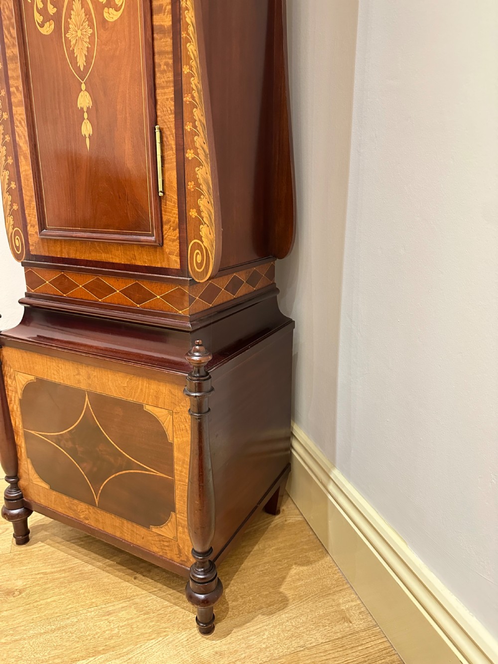 A Quarter Chiming Sheraton Revival Long Case / Longcase / Grandfather Clock By S Smith & Son Of London. View XIV