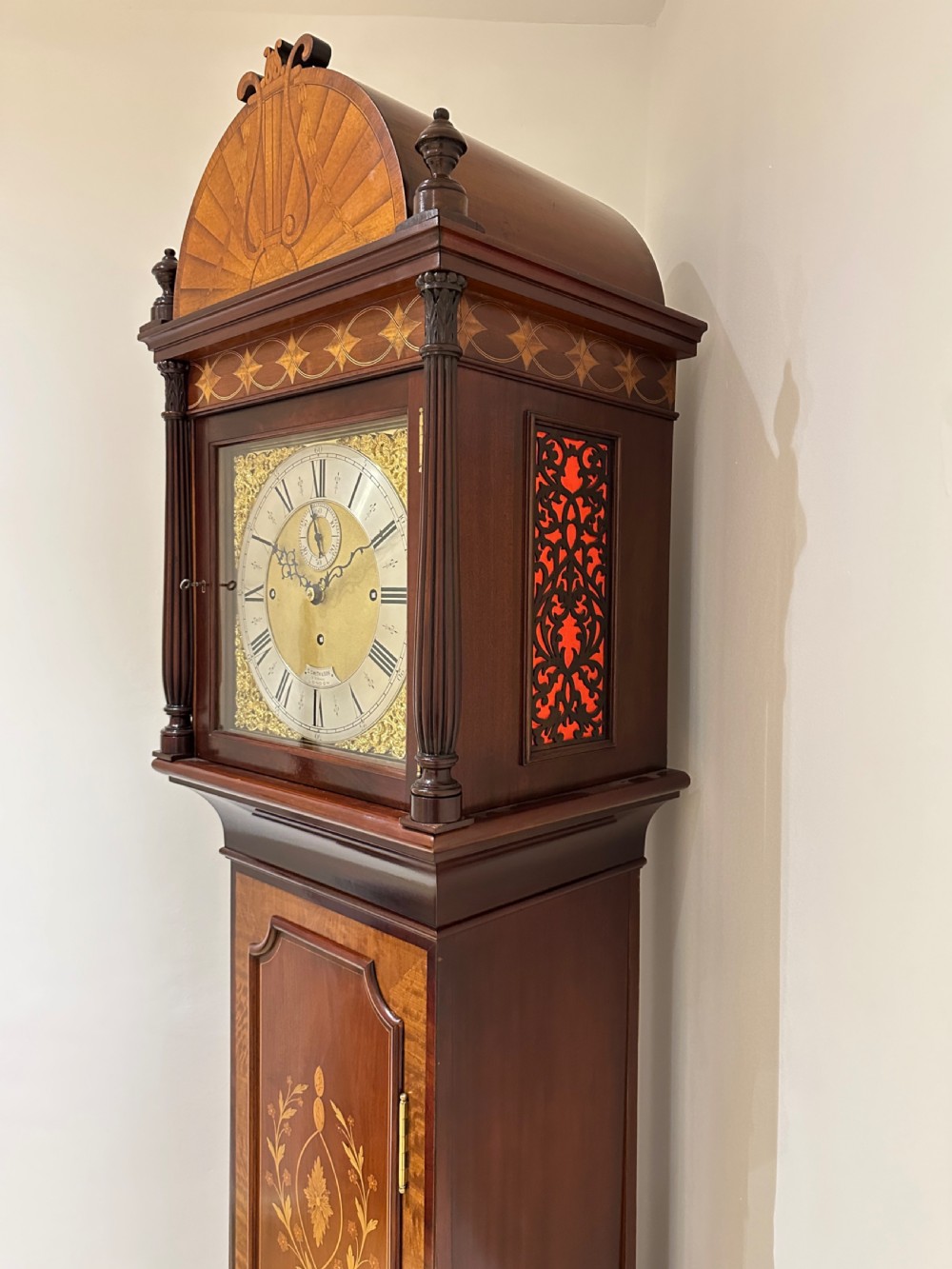 A Quarter Chiming Sheraton Revival Long Case / Longcase / Grandfather Clock By S Smith & Son Of London. View XVI