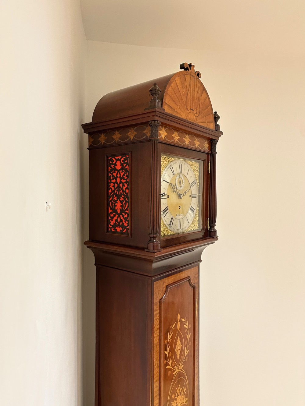 A Quarter Chiming Sheraton Revival Long Case / Longcase / Grandfather Clock By S Smith & Son Of London. View XVII