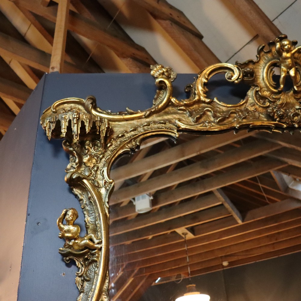 A large Rococo giltwood wall mirror featuring asymmetrical scrollwork, acanthus leaves, and carved ho-ho bird motifs. View III