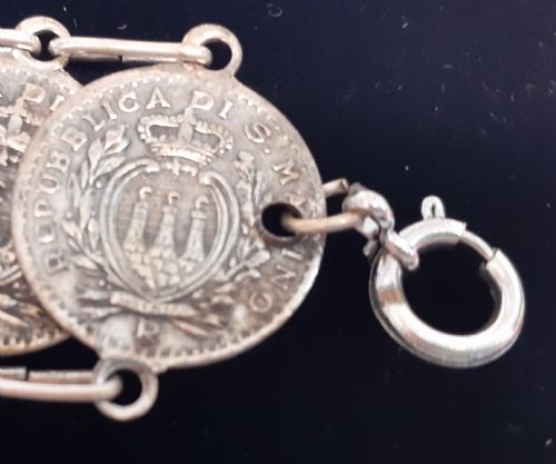 SILVER BRACELET WITH 15 TEN CENTESIMO SILVER COINS SAN MARINO 1936 - ADDITIONAL PHOTO 2
