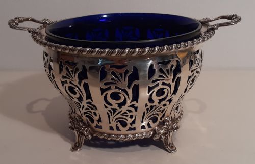 Silver Sweet Dish with Cobalt Blue Glass Liner, Hallmarked Birmingham 1962