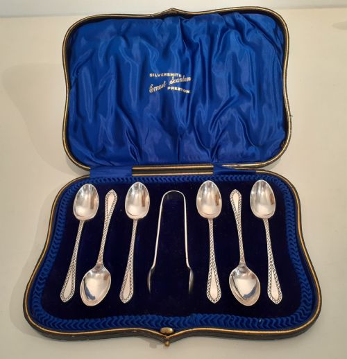 Six Silver Coffee Spoons and Sugar Tong, Sheffield 1911