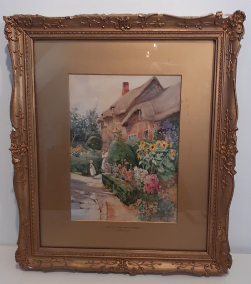 George F Nicholls, Edwardian Watercolour "An Old English Garden"
