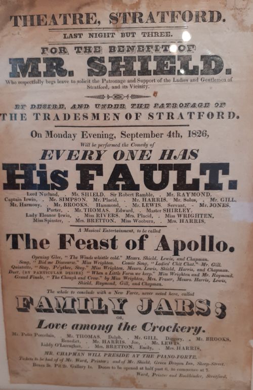 fig 1. Old Theatre Advertisement Stratford upon Avon, dated 1826